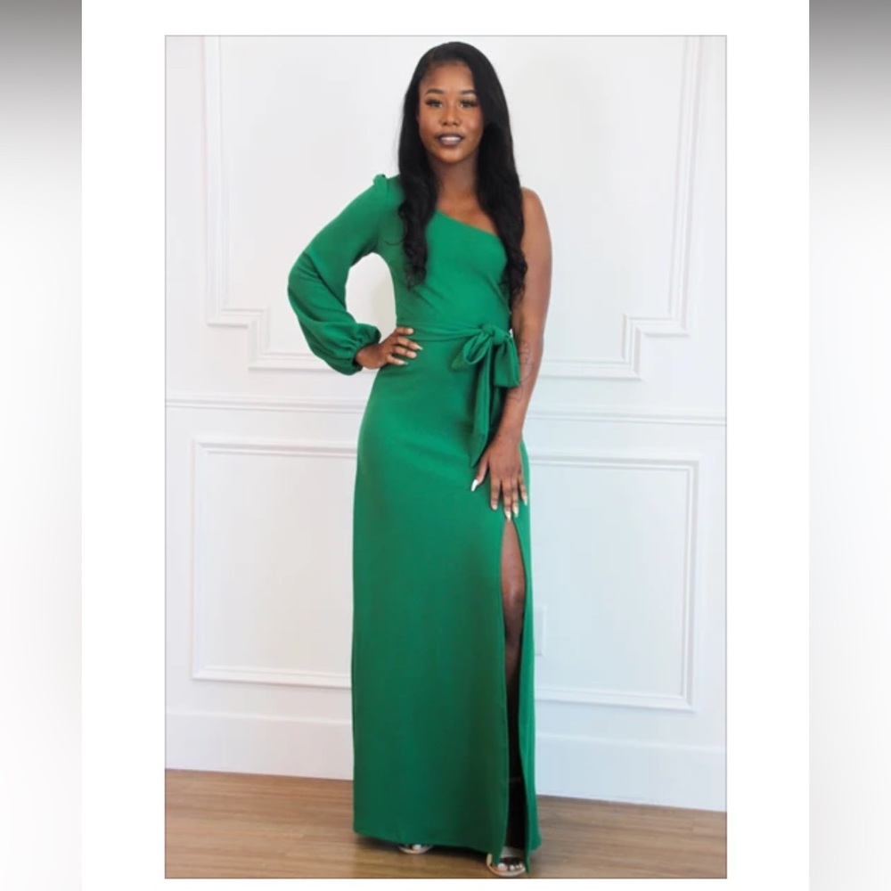 Maxi Kelly green wedding guest dress